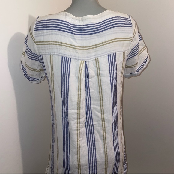 Skies Are Blue dress short sleeve  lace up White Blue Stripe cotton blend small - Picture 7 of 9